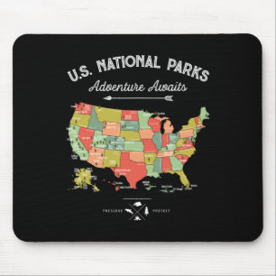 T-Shirt mit Karte der Nationalparks Camping Frauen Mousepad