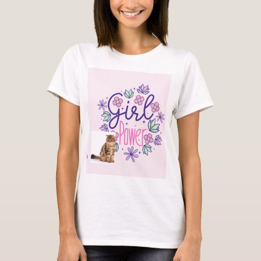 T-Shirt mit Katzen- und Blumendesign (Vorderseite)