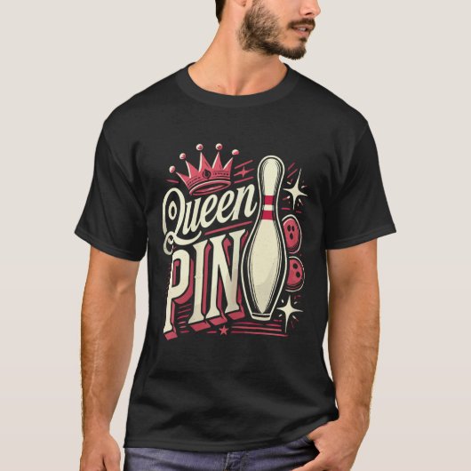 T-Shirt mit Königinnennadel für Bowling-Ligabowler (Vorderseite)