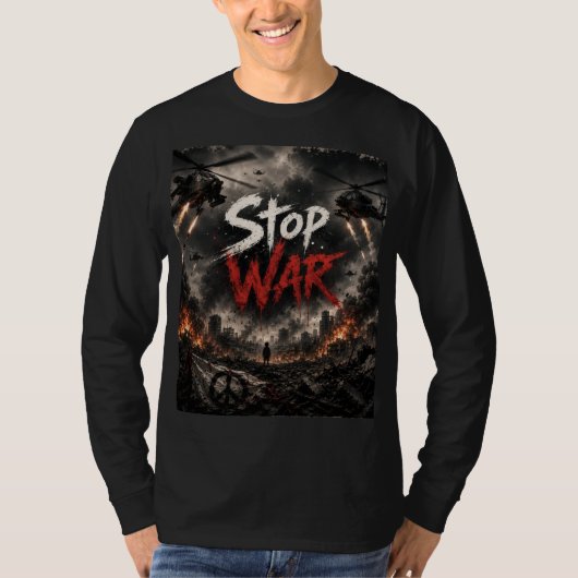 T-Shirt mit langen Ärmeln Stop-Krieg-Design (Vorderseite)