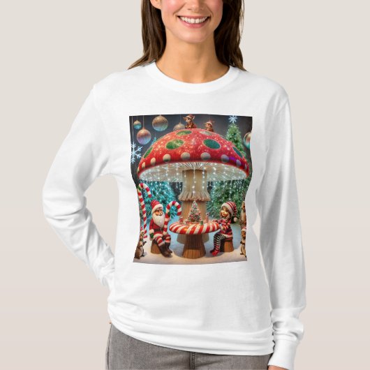 T - Shirt mit langer Hülle: Weihnachts-Pilz (Vorderseite)