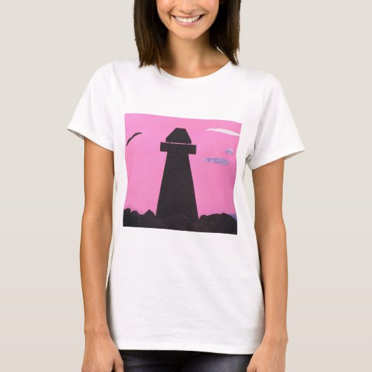 T - Shirt mit Lighthouse-Silhouette bei Sonnenunte (Vorderseite)