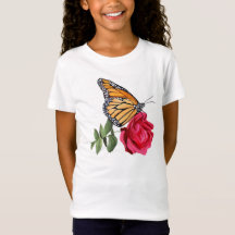 T - Shirt mit Monarch Butterfly auf Rote Rose