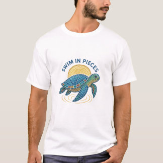 T-Shirt mit Mosaik-Schildkröten-Wappen 'Swim In Pi