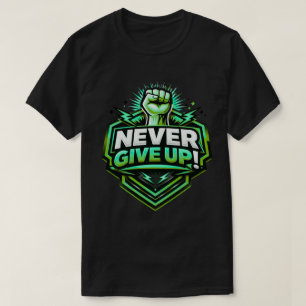 T-Shirt mit motivierender Faust 'Gib niemals auf'