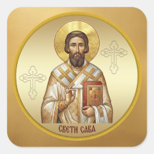 T-Shirt mit orthodoxer Ikone des Heiligen Sava Quadratischer Aufkleber