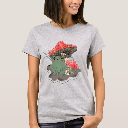 T-Shirt mit Pilz-Frosch-Druck-Design (Vorderseite)