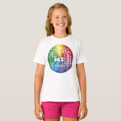T-Shirt mit Regenbogen-Ruhe in mehreren Sprachen (Vorne ganz)