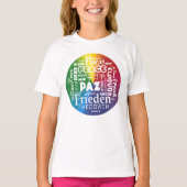 T-Shirt mit Regenbogen-Ruhe in mehreren Sprachen (Vorderseite)