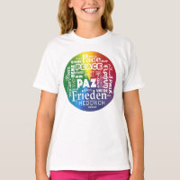 T-Shirt mit Regenbogen-Ruhe in mehreren Sprachen