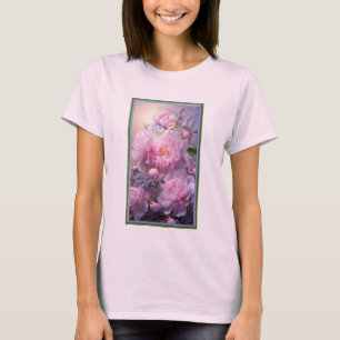 T-Shirt mit rosa Pfingstrosenknospen und -blüten
