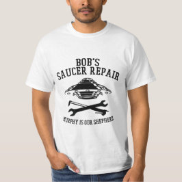 T - Shirt mit Saucer-Repair-Logo des schwarzen Bob