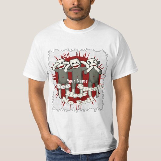 T-Shirt mit Sock Monkeys 'Sprich kein Böses' (Vorderseite)
