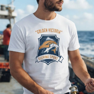 T-Shirt mit Sportfischer-Team-Emblem und Bootsname