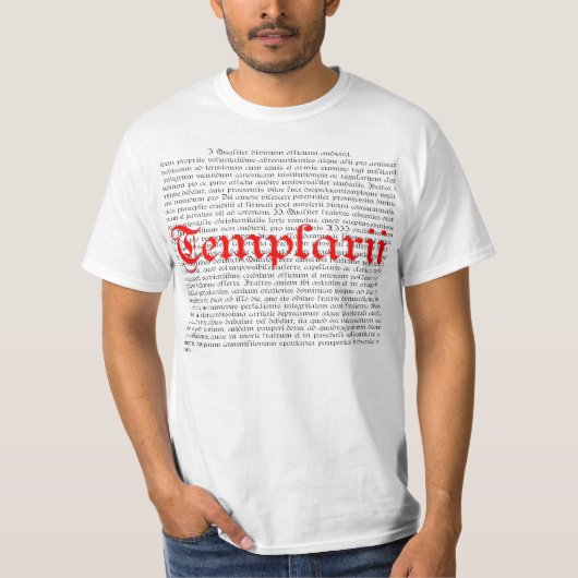 T-Shirt mit Templer-Ordensregeln und Schriftzug (Vorderseite)