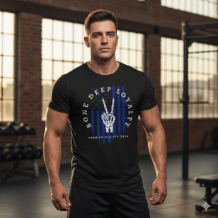 T-Shirt mit Totenkopf und Thin Blue Line für Poliz