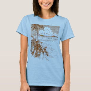 T-Shirt mit tropischem Palmbaum-Strand im Vintage-