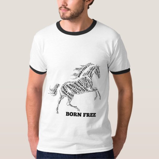 T-Shirt mit Typografie eines wilden Pferdes 'Born (Vorderseite)
