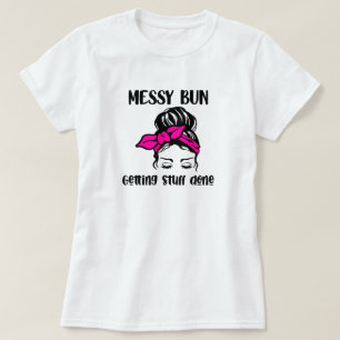 T-Shirt mit unordentlichem Dutt-Frisuren-Motiv