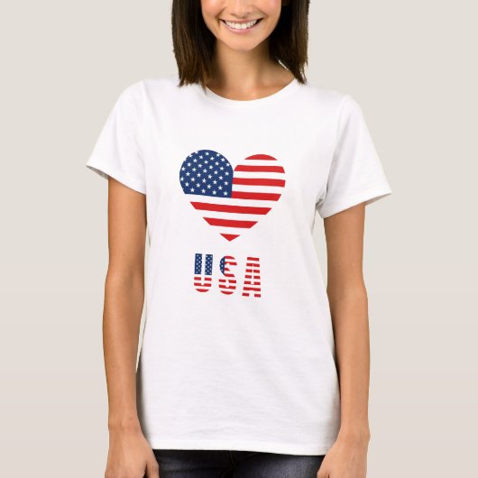 T - Shirt mit USA Flag Herzdesign (Vorderseite)