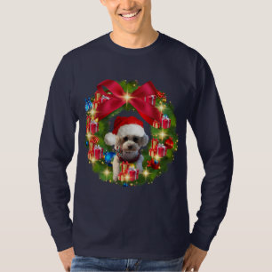 T-Shirt mit Weihnachtskranz und Pudel-Santa-Hut