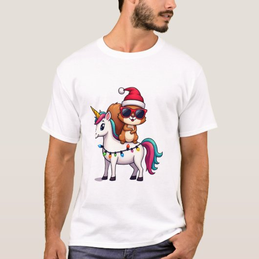 T-Shirt mit Weihnachtslichtern Eichhörnchen reitet (Vorderseite)