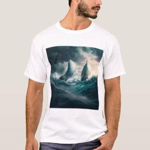 T - Shirt mit zwei Segelbooten im Sturm
