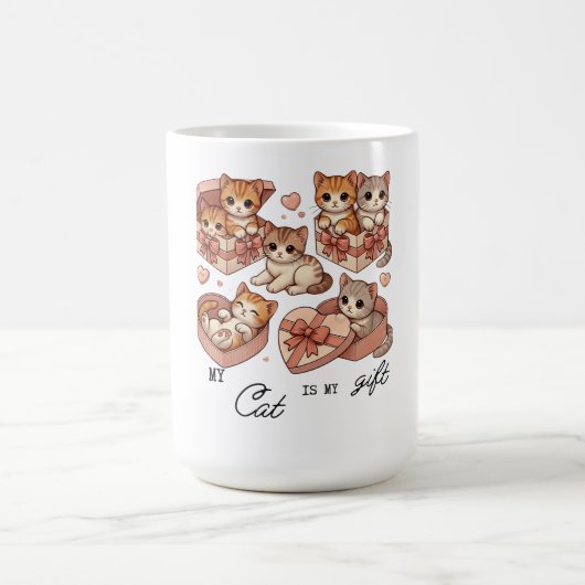 T - Shirt niedliche Geschenkkatze Kaffeetasse (Mittel)