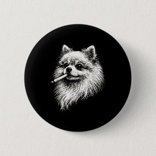 T-Shirt Pomeranian Rauchender Meme-Hund Button