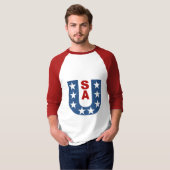 T - Shirt raglan blanc rouge DESIGN USA (Vorne ganz)