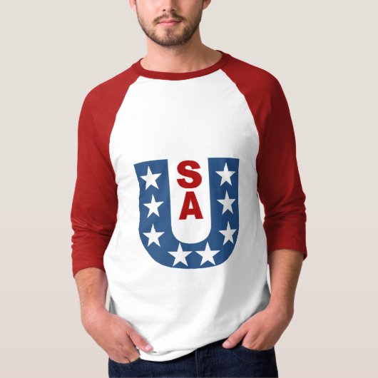 T - Shirt raglan blanc rouge DESIGN USA (Vorderseite)