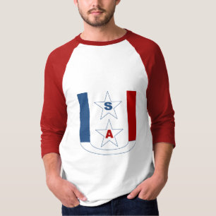 T - Shirt raglan blanc rouge DESIGN USA