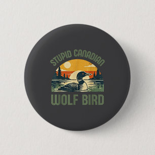 T-Shirt Retro Verrückter Kanadischer Wolf Loon Button