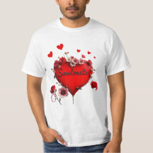 T-Shirt, rotes Herz und Blumen, Seelenverwandter