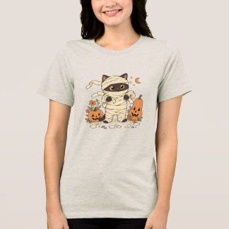 T-Shirt Schwarze Katze Schädel Halloween Tri-Blend Shirt
