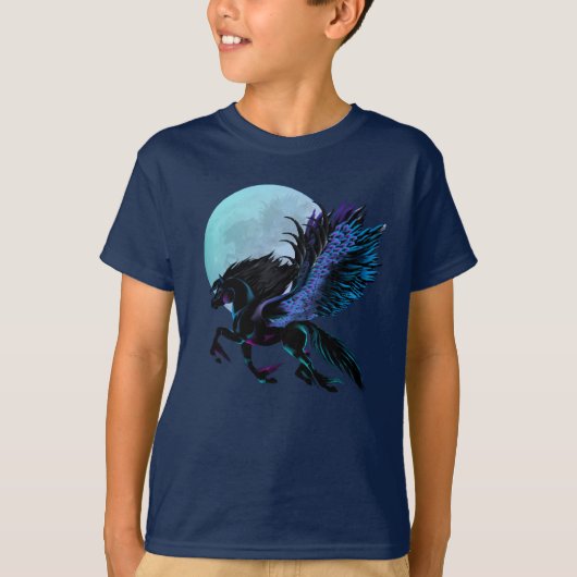 T - Shirt schwarzen Pegasus und des blauen Mondes (Vorderseite)