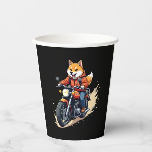 T - Shirt, Shiba Inu, Motorrad, Hund, Puppe, Pappbecher (Vorderseite)