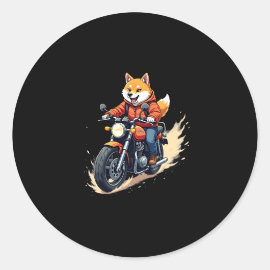 T - Shirt, Shiba Inu, Motorrad, Hund, Puppe, Runder Aufkleber (Vorderseite)