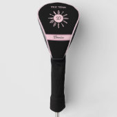 T-Shirt Time Clock Schwarz Rosa Name Monogramm Golf Headcover (Vorderseite)