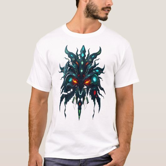 T-Shirt "Tribal Face Robot Fraktale" (Vorderseite)