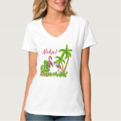 T - Shirt Tropischer Flamingos und Blume (Vorderseite)