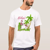 T - Shirt Tropischer Flamingos und Blume (Vorderseite)