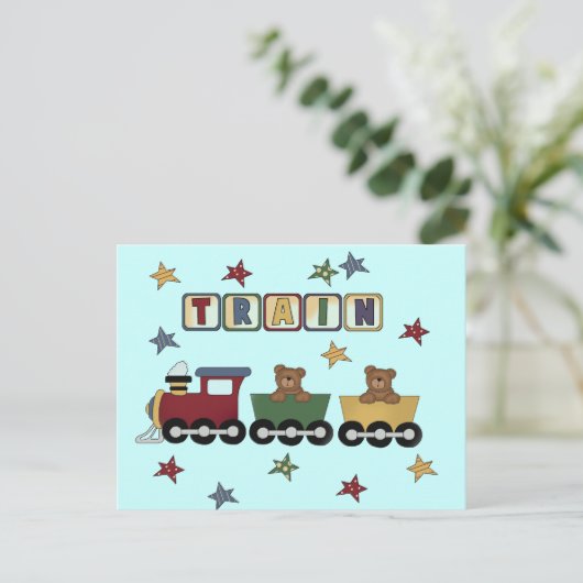 T - Shirt und Geschenke von Teddy Bear Train Postkarte (Stehend Vorderseite)