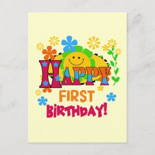 T - Shirt und Geschenke zum ersten Geburtstag Postkarte