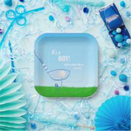 T-Shirt Up Blue Golf Es ist ein Junge! Babyparty Pappteller