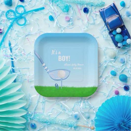 T-Shirt Up Blue Golf Es ist ein Junge! Babyparty Pappteller (Party)