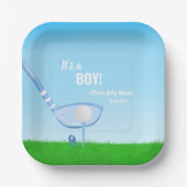 T-Shirt Up Blue Golf Es ist ein Junge! Babyparty Pappteller (Vorderseite)