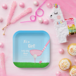 T-Shirt Up Pink Golf Gender Reveal Baby Es ist ein Pappteller