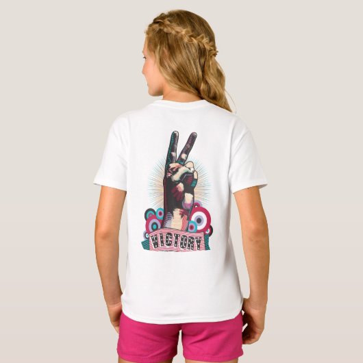 T-Shirt – Victory Peace & Love Pop-Art Design (Schwarz voll)