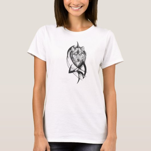 T - Shirt von Frauen mit Stammeswolf (Vorderseite)